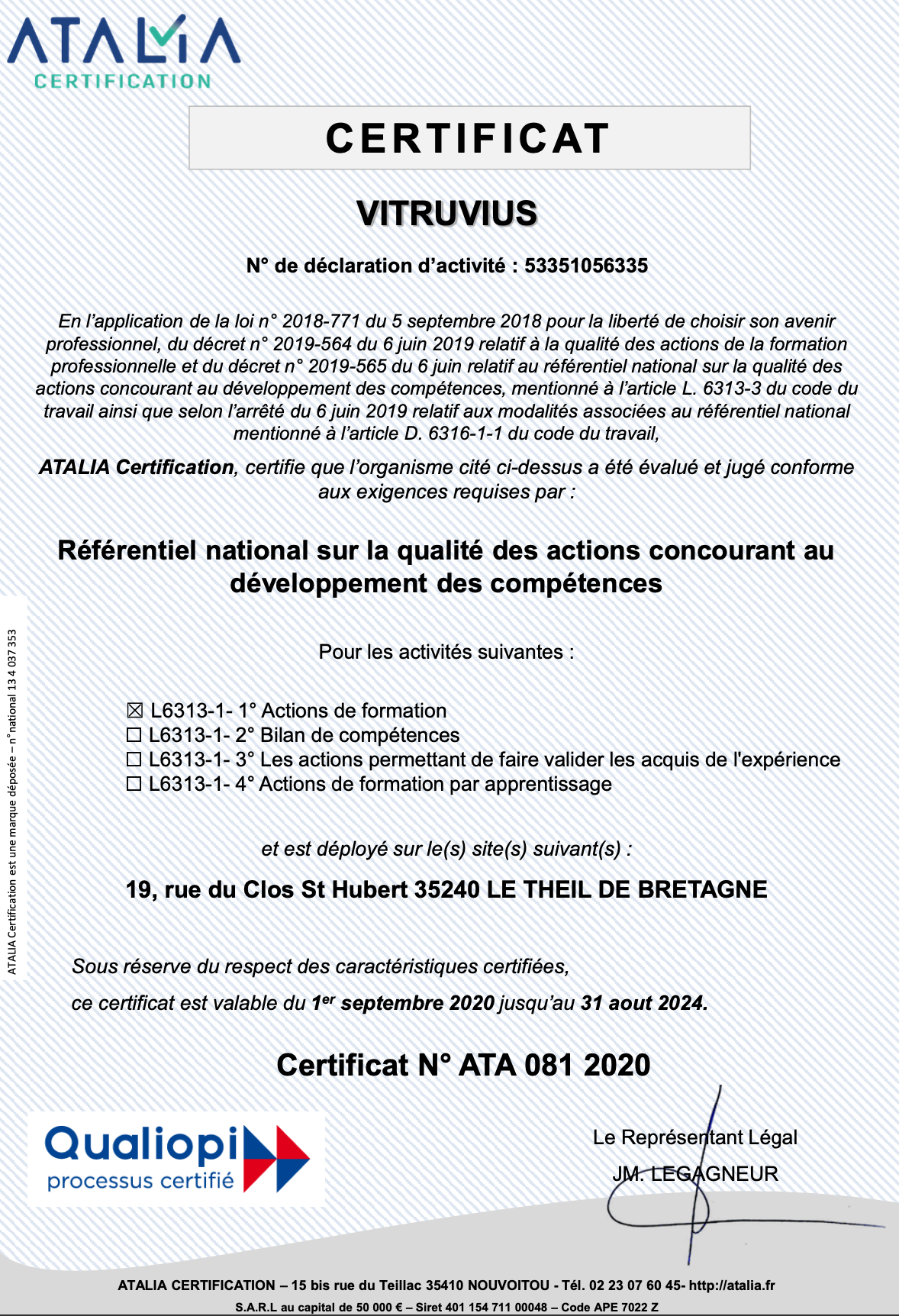 You are currently viewing VITRUVIUS est certifiée Qualiopi pour les actions de formation !!!